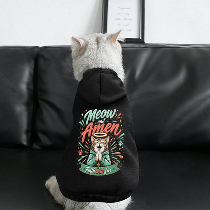 Meow and Amen Faith With Fur Christian Pet Hooded Pullover Sweatshirt Cat Hoodie Warm, Soft & Breathable - ClaimedbyGodDesigns