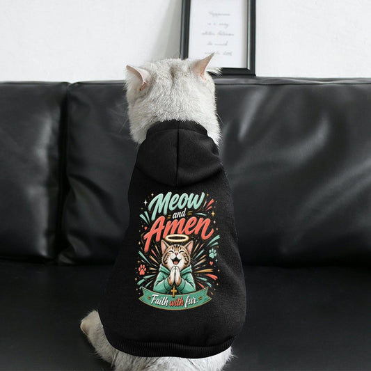 Meow and Amen Faith With Fur Christian Pet Hooded Pullover Sweatshirt Cat Hoodie Warm, Soft & Breathable - ClaimedbyGodDesigns