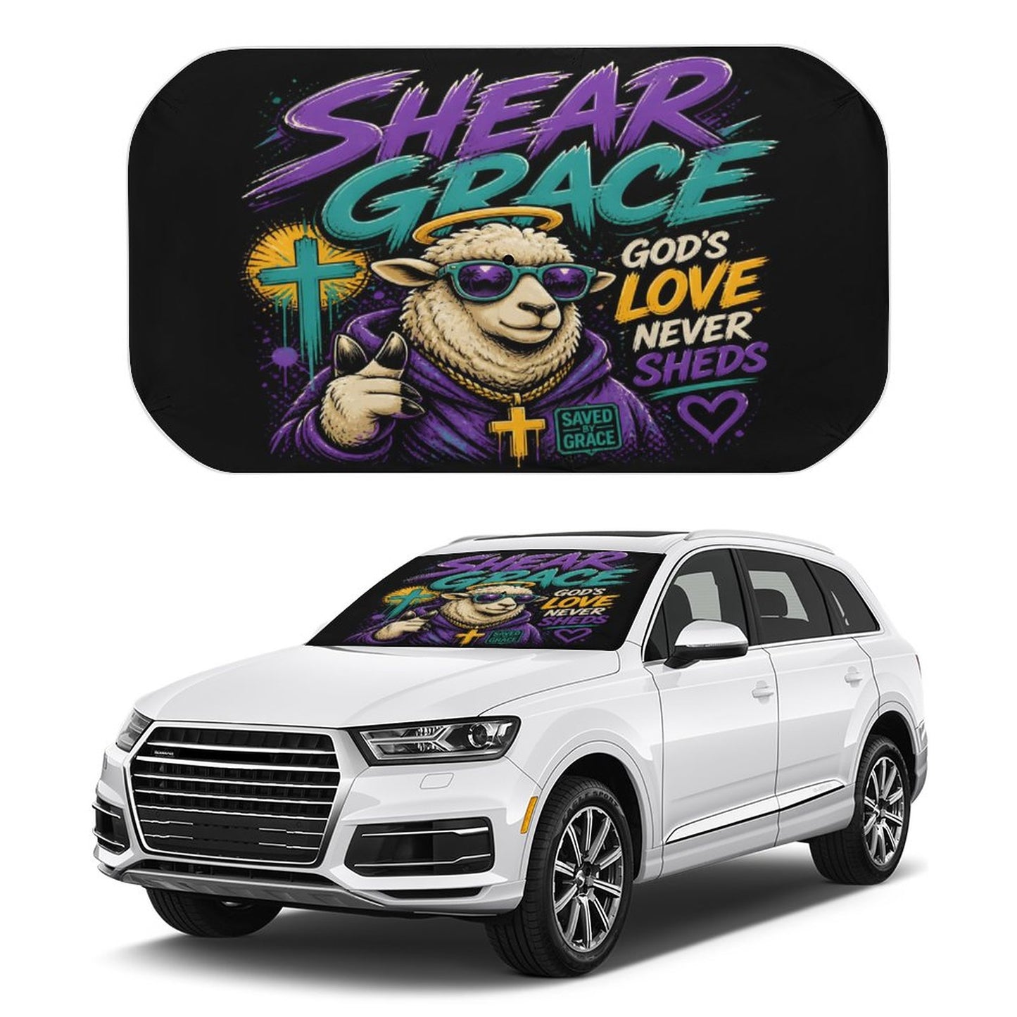 Shear Grace — Holy Sheep Christian Car Sunshade Umbrella - ClaimedbyGodDesigns