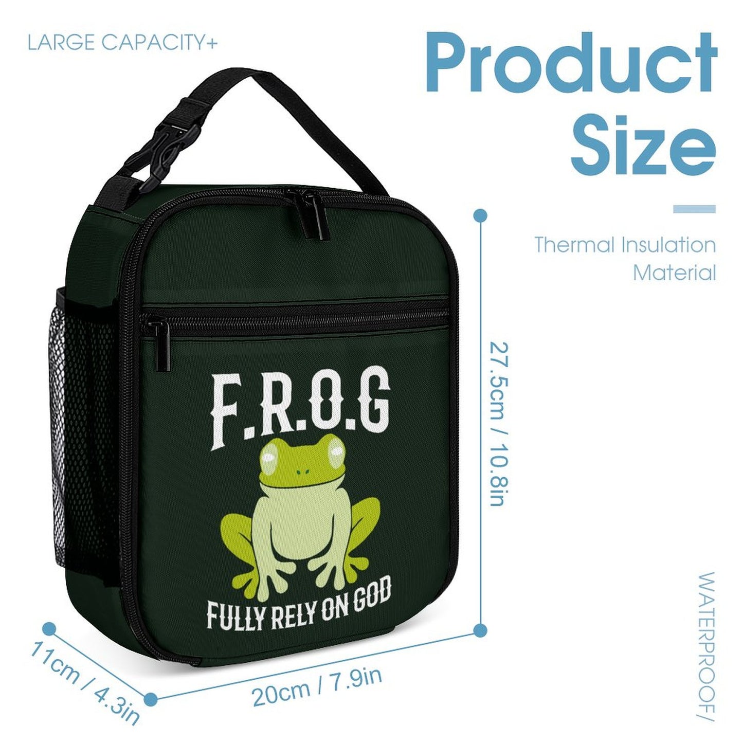 Fully Rely On Him FROG Christian Backpack Set of 3 Bags (Shoulder Bag Lunch Bag & Pencil Pouch) - ClaimedbyGodDesigns