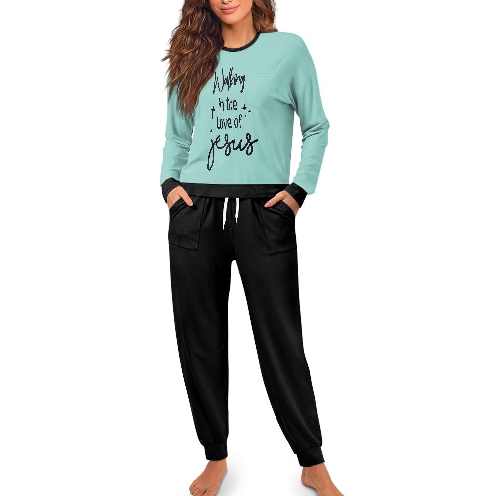 Walking In His Love Christian Women's Drawstring Pajama Set - ClaimedbyGodDesigns