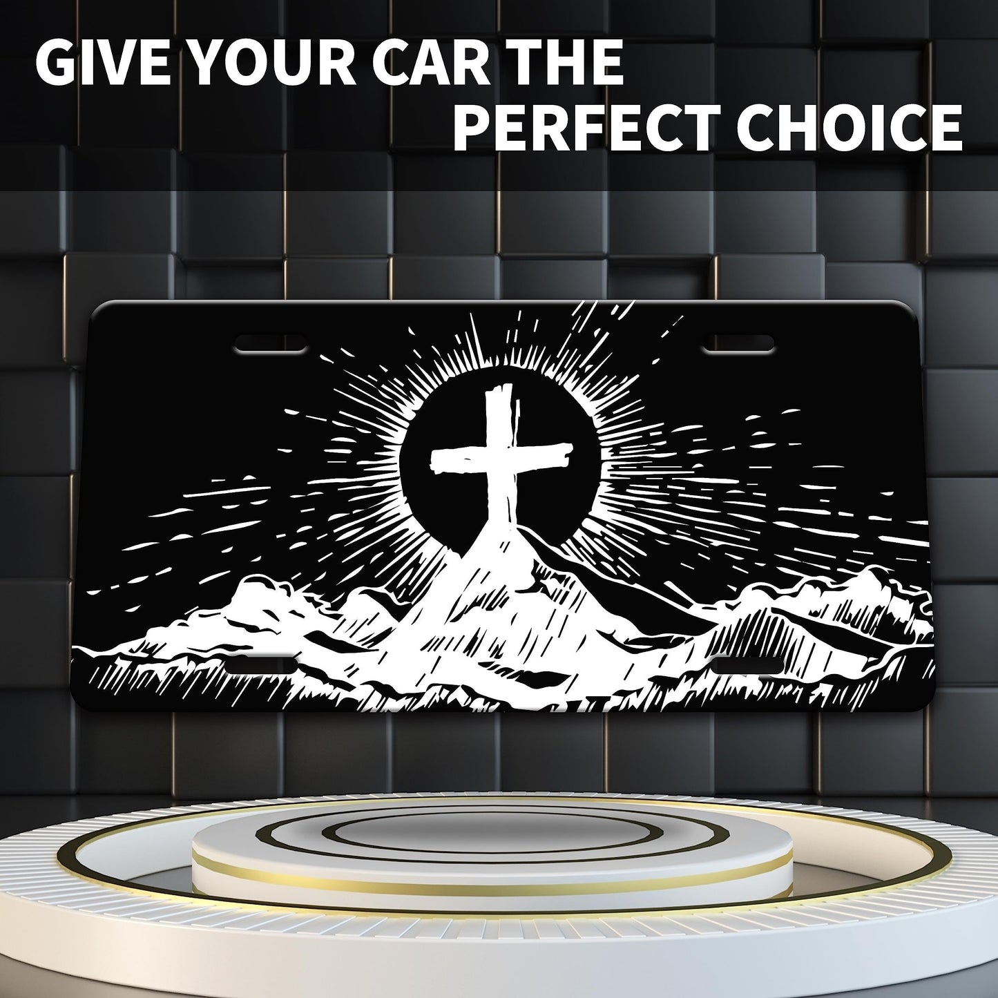 Jesus Cross And Mountain Christian Front License Plate claimedbygoddesigns