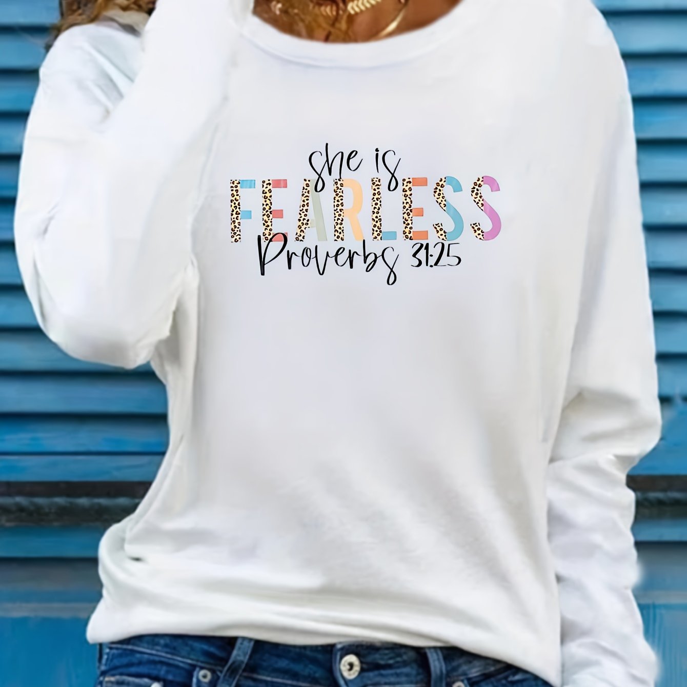 Proverbs 31:25 She Is Fearless Women's Christian Pullover Sweatshirt claimedbygoddesigns