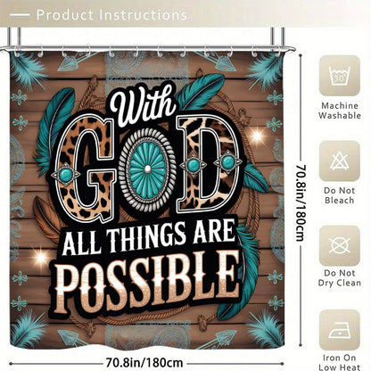 With God All Things Are Possible Feathered Christian Waterproof Shower Curtain