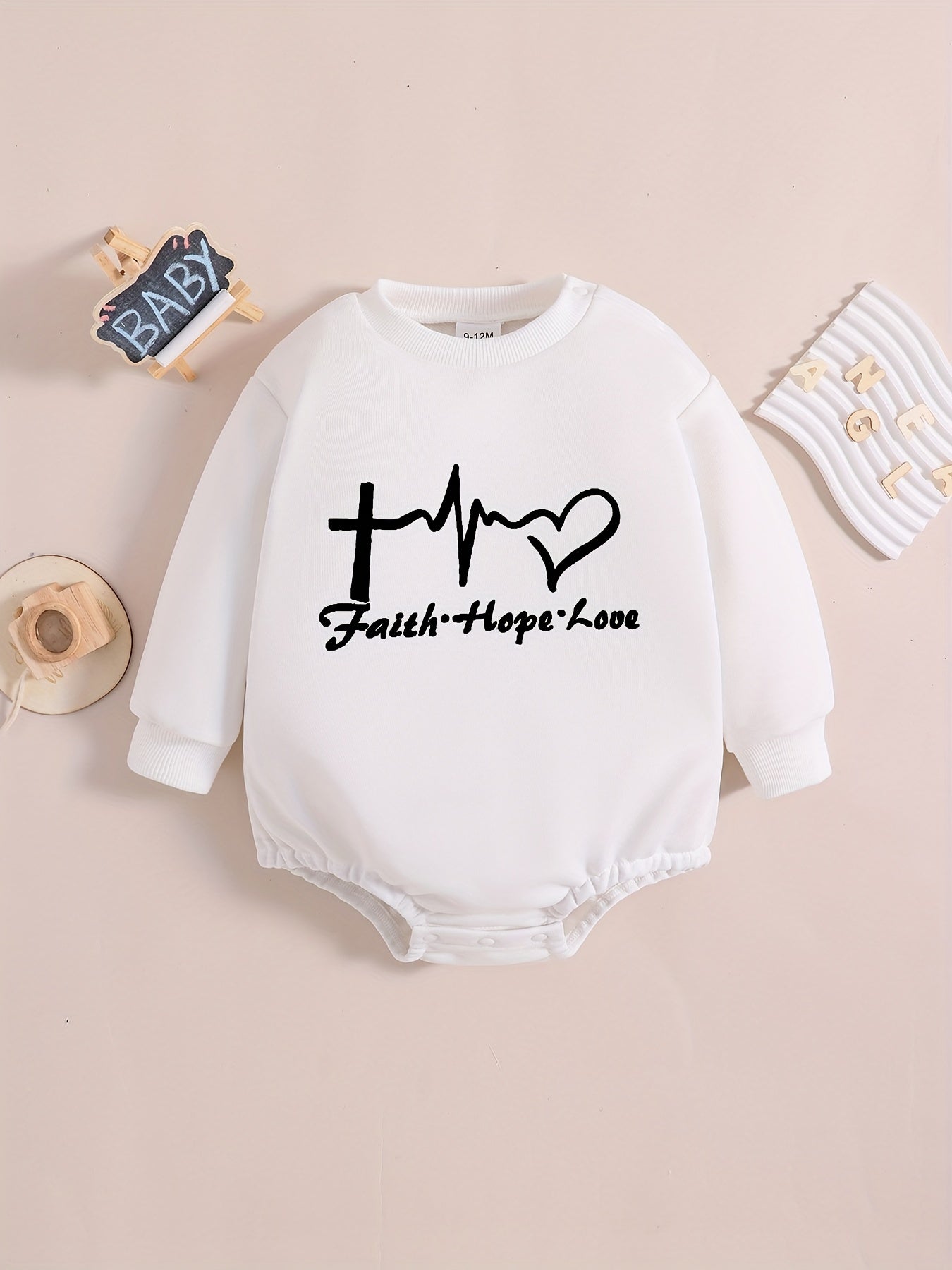 FAITH & HOPE & LOVE Long Sleeve Christian Baby Onesie claimedbygoddesigns