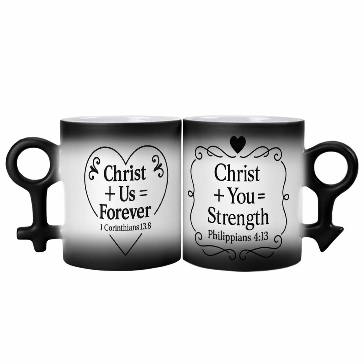 Christian Couple Color-Changing Mugs – “Christ + Us = Forever” & “Christ + You = Strength” Gift Set