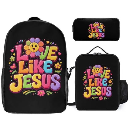 Love Like Jesus 3 PCS Christian Backpack Set (Backpack, Lunch Bag and Pencil Case)