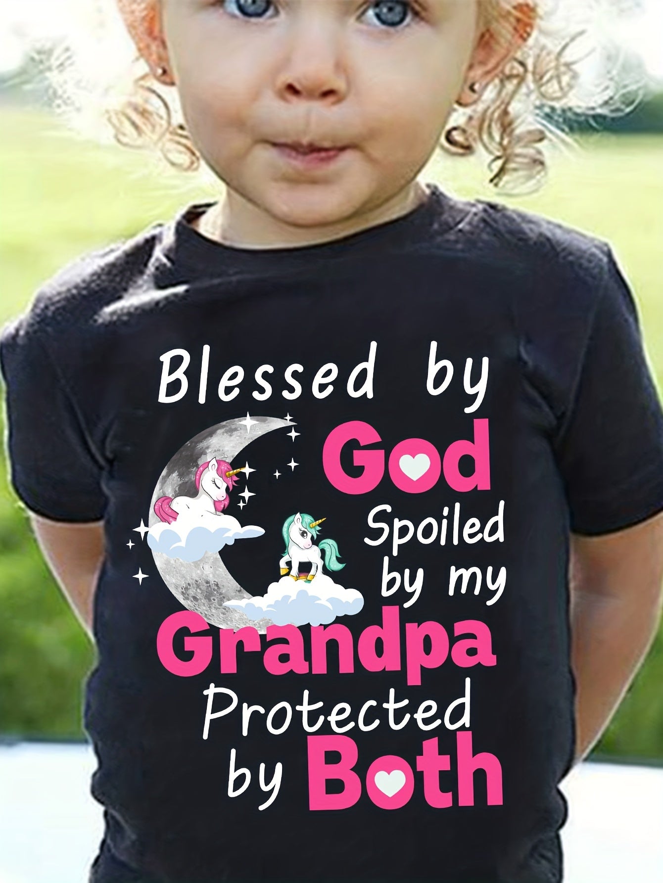 Blessed By God Spoiled By My Grandpa Protected By Both Youth Christian T-shirt claimedbygoddesigns