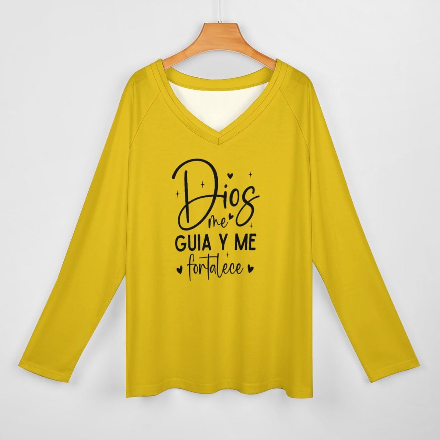 Dios Me Guia Y Me Fortalece Spanish Christian V-neck Loose Pullover Sweatshirt