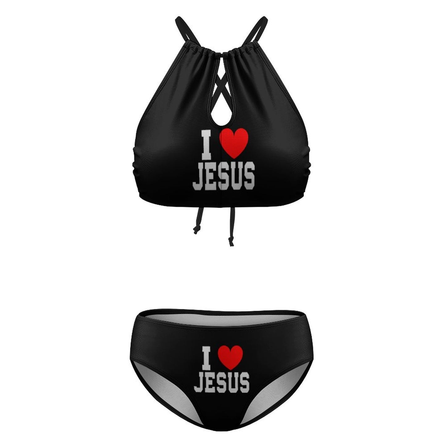 I Love Jesus Christian Women's Two piece Swimsuit with High Neck Halter Top