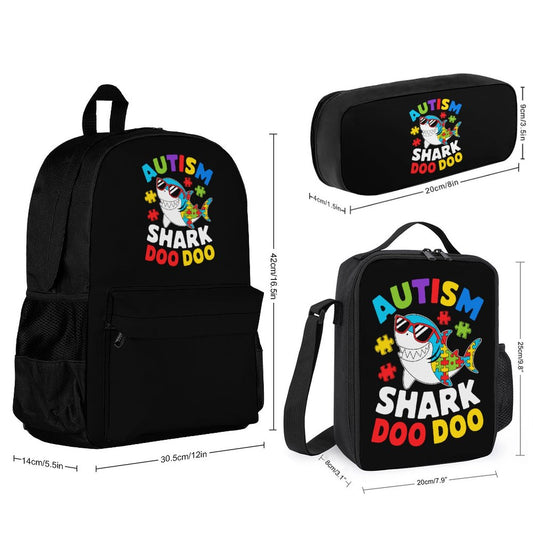 Autism Shark Autism Awareness Set of 3 Bags (Shoulder Bag Lunch Bag & Pencil Pouch)
