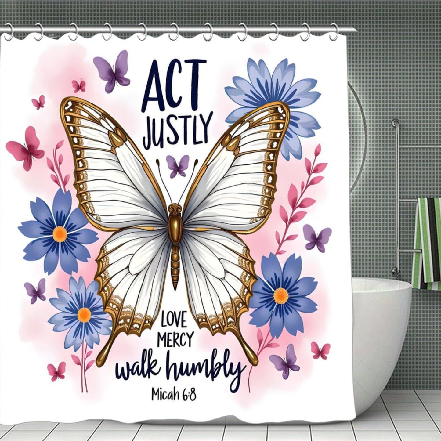 Act Justly Christian Waterproof Shower Curtain