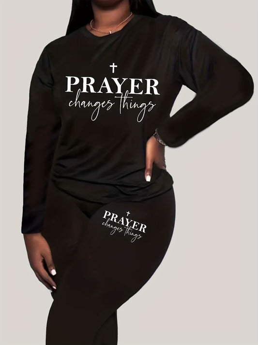 Prayer Changes Things Plus Size Women's Christian Casual Outfit claimedbygoddesigns
