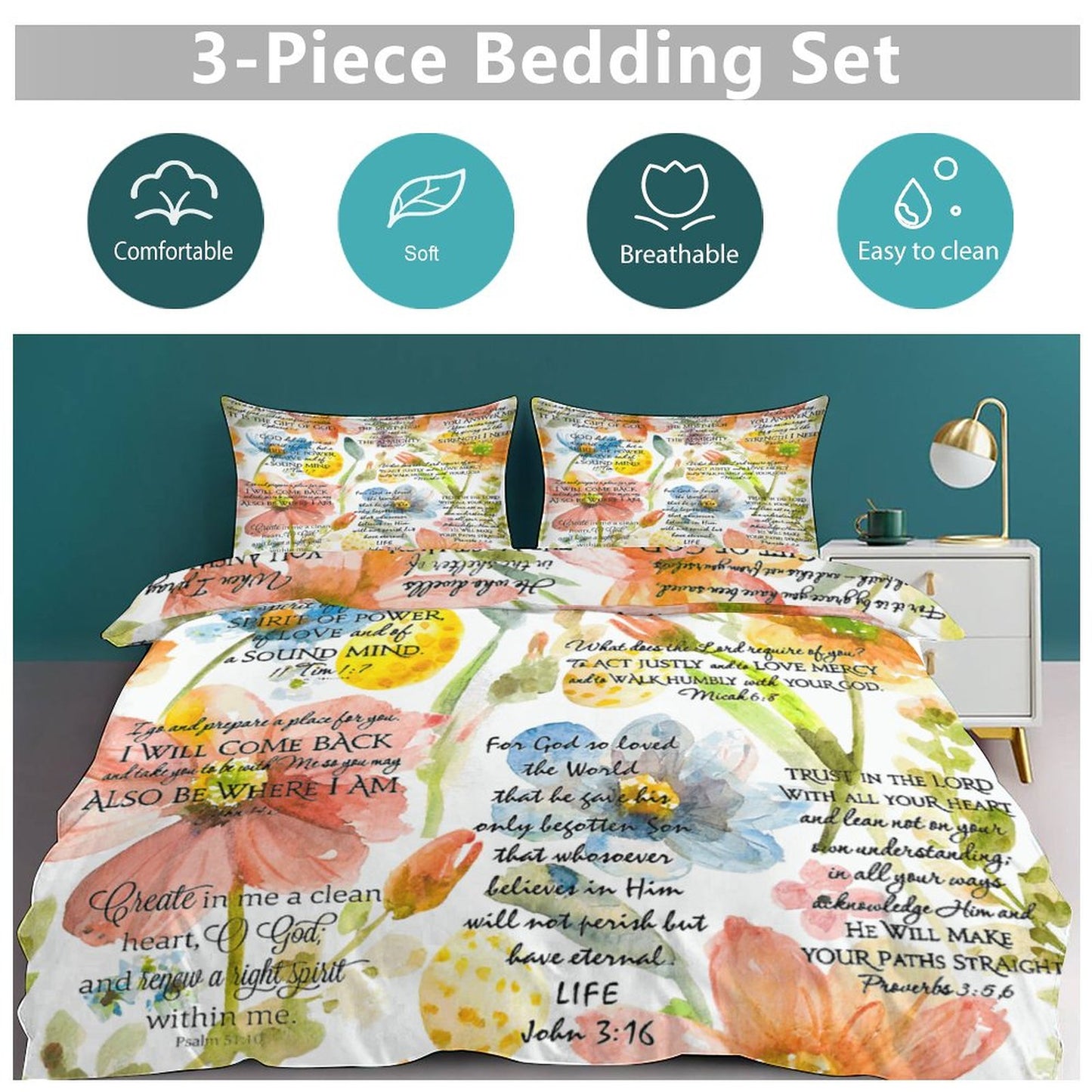 Bible Verse  3-Piece Christian Comforter Bedding Set (Dual-sided Printing)