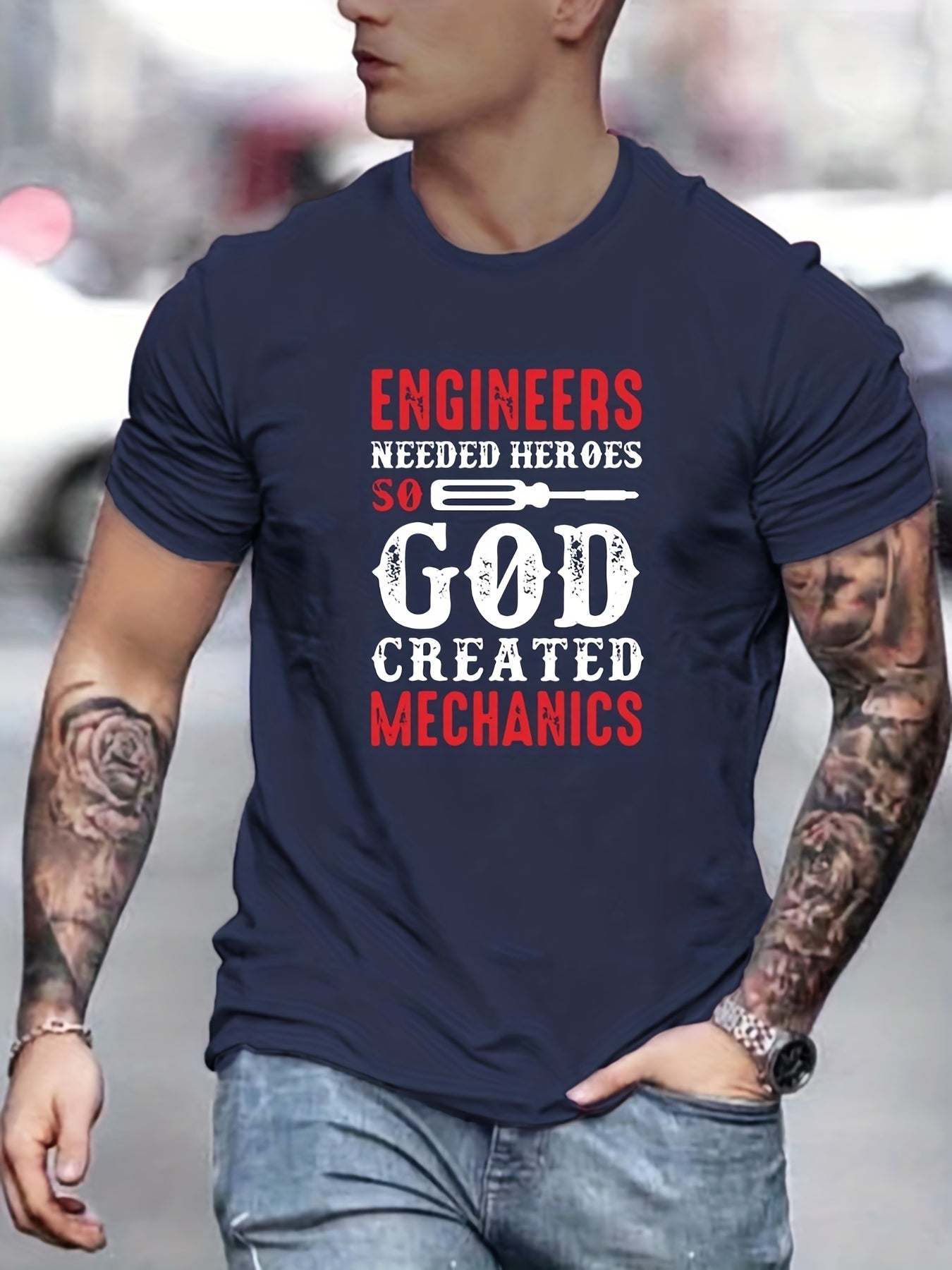 Engineers Needed Heroes GOD CREATED MECHANICS Men's Christian T-shirt claimedbygoddesigns