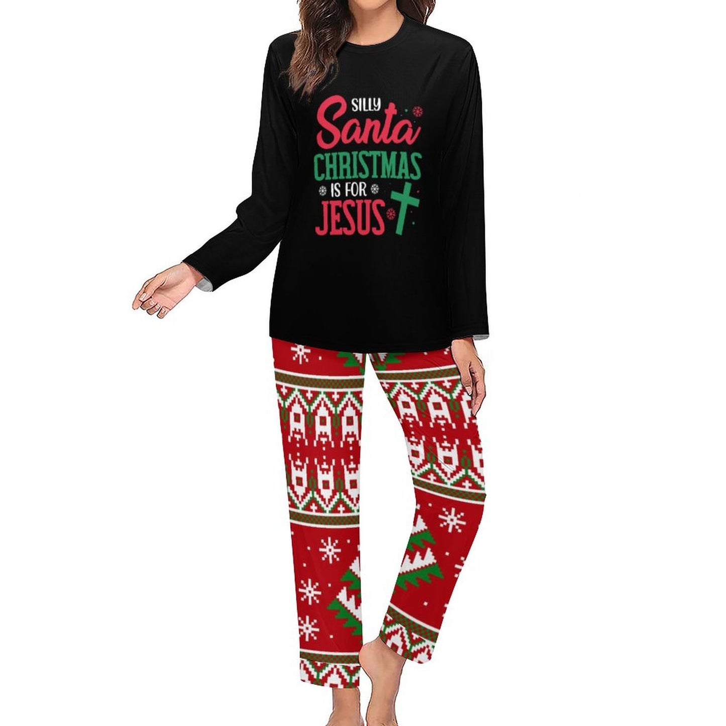 Silly Santa Christmas Is For Jesus (christmas themed) Christian Women's 2 Piece Pajama Set