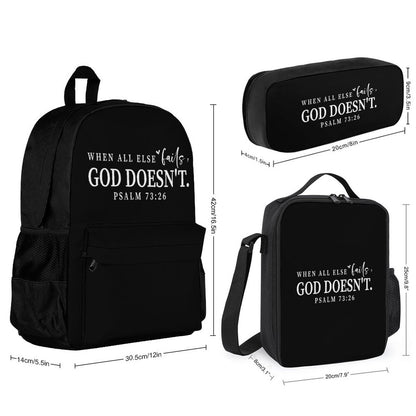 When All Else Fails He Doesn't Christian Backpack Set of 3 Bags (Shoulder Bag Lunch Bag & Pencil Pouch)