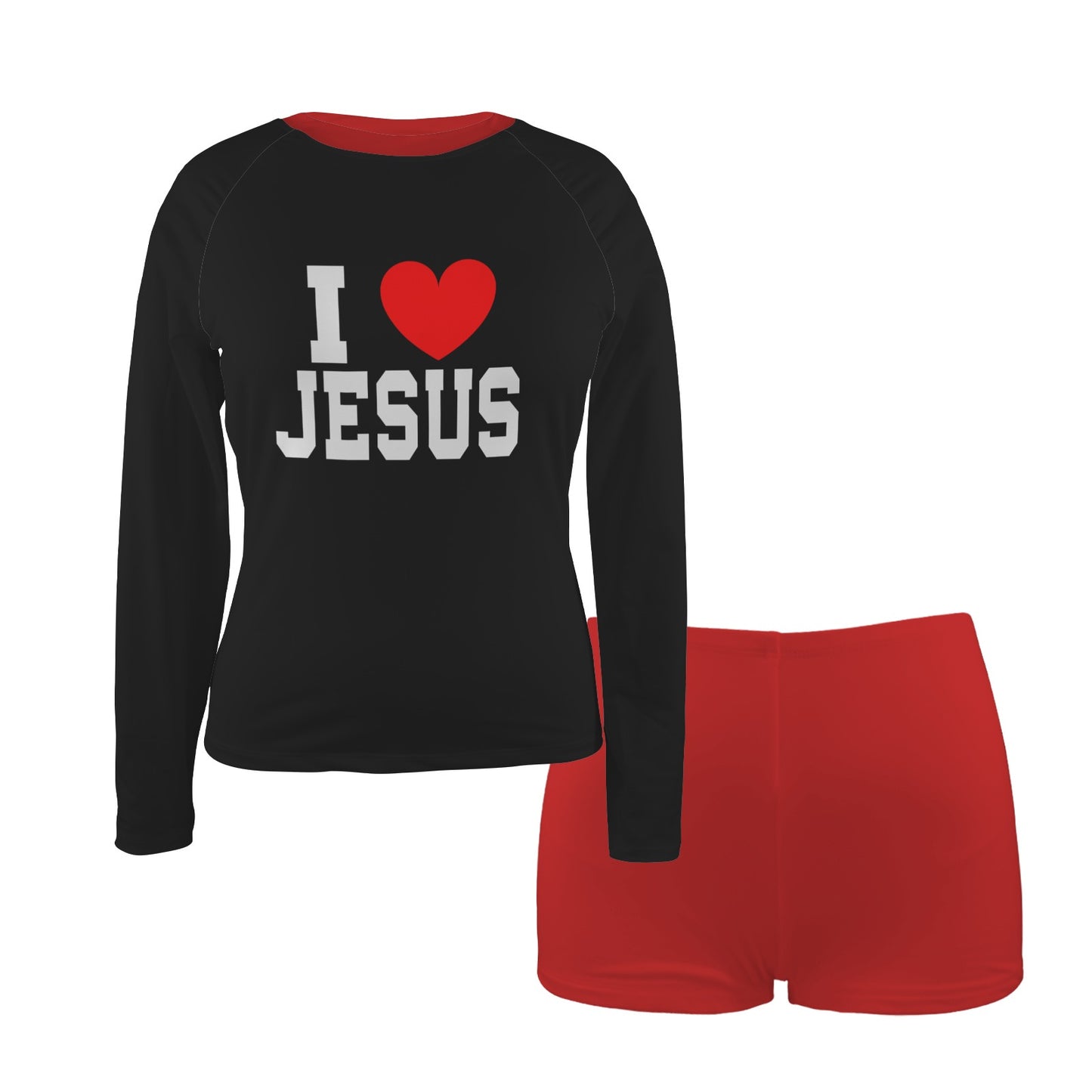 I Love Jesus Christian Women's Long Sleeve& Shorts Tankini Set