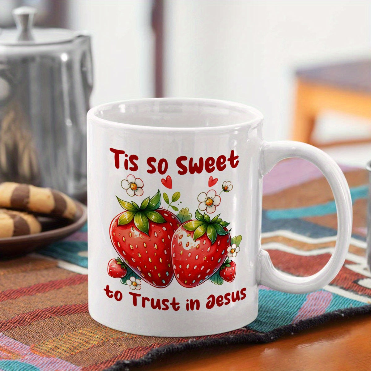 Tis So Sweet To Trust In Jesus Christian White Ceramic Mug 11oz Double Side Print claimedbygoddesigns