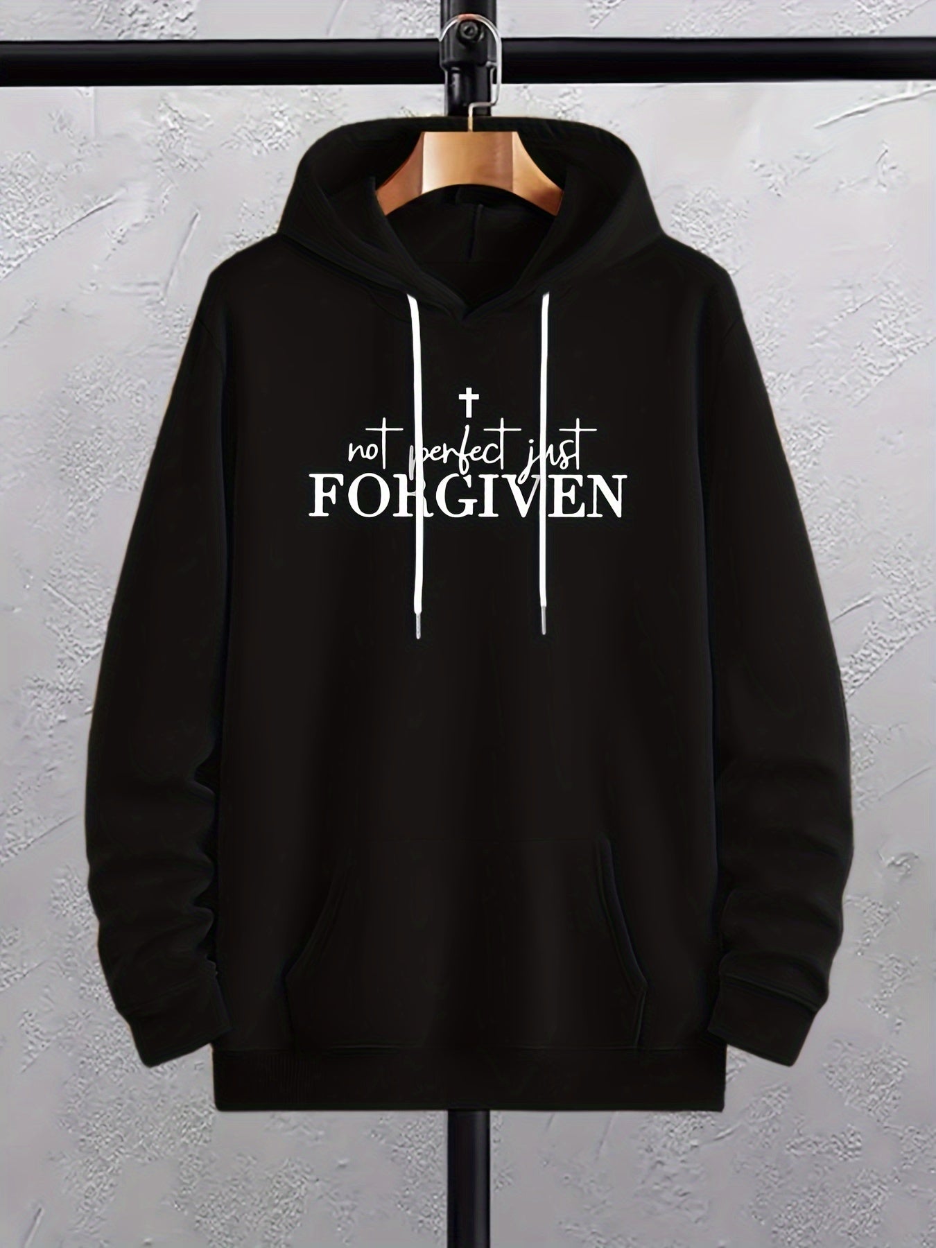 Not Perfect Just Forgiven Plus Size Men's Christian Pullover Hooded Sweatshirt claimedbygoddesigns