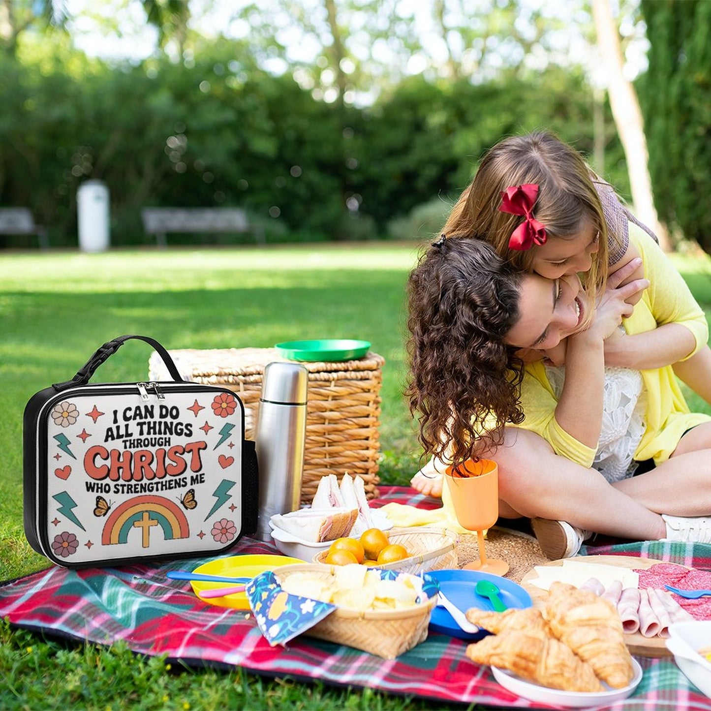 I Can Do All Things Christian PU Leak-proof Lunch Bag with Detachable Buckled Handle