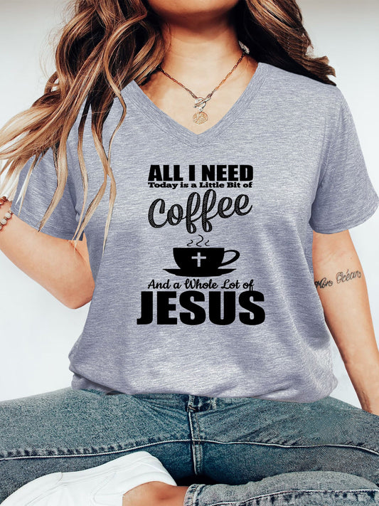 All I Need Is Coffee & Jesus Women's Christian V Neck T-Shirt claimedbygoddesigns