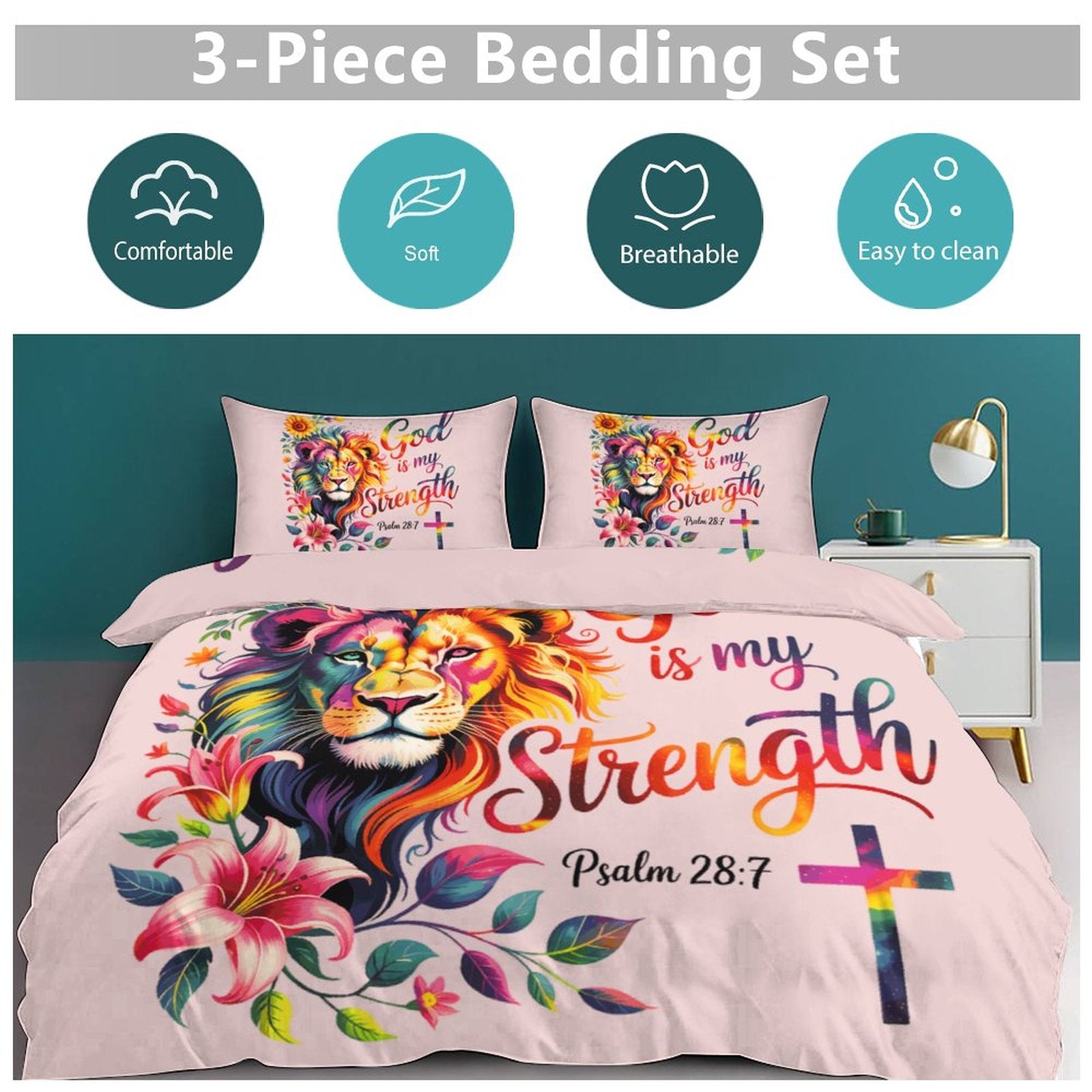 He Is My Strength 3 - PieceChristian Comforter Bedding Set - Queen - ClaimedbyGodDesigns