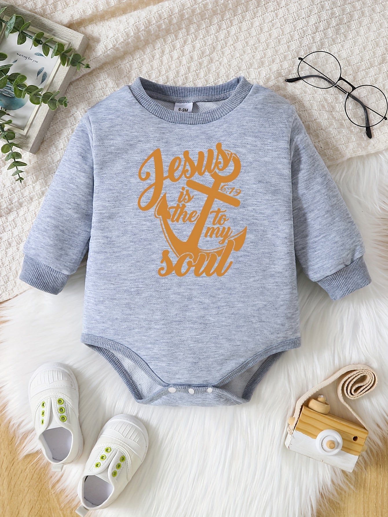 Jesus Is The Anchor To My Soul Long Sleeve Christian Baby Onesie claimedbygoddesigns