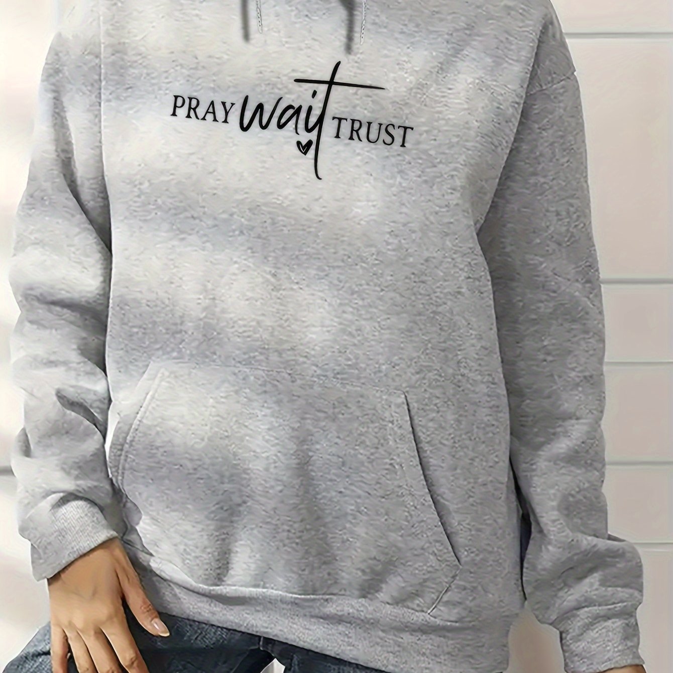 Pray Wait Trust Women's Christian Pullover Hooded Sweatshirt claimedbygoddesigns