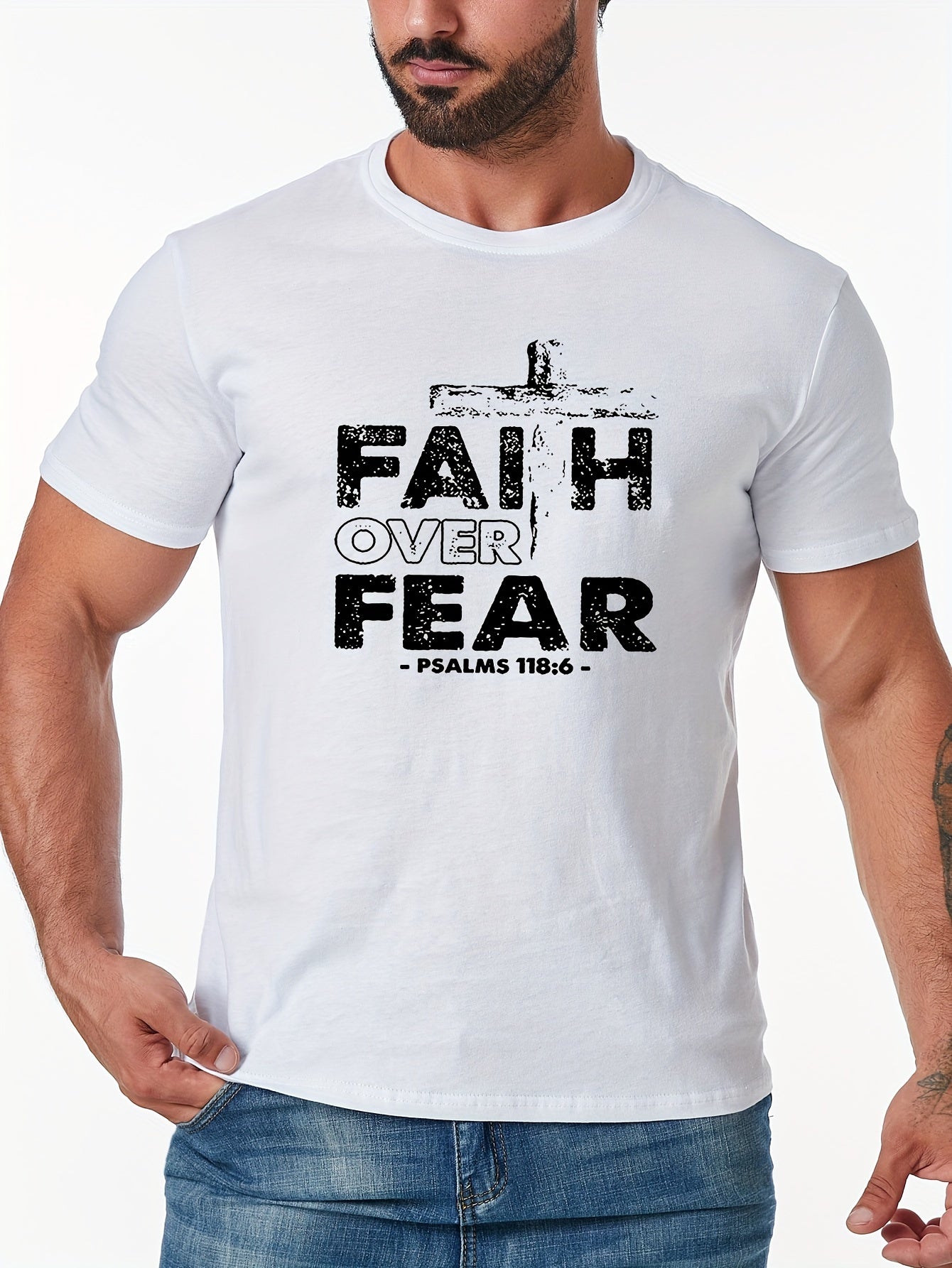 Faith Over Fear Men's Christian T-shirt claimedbygoddesigns