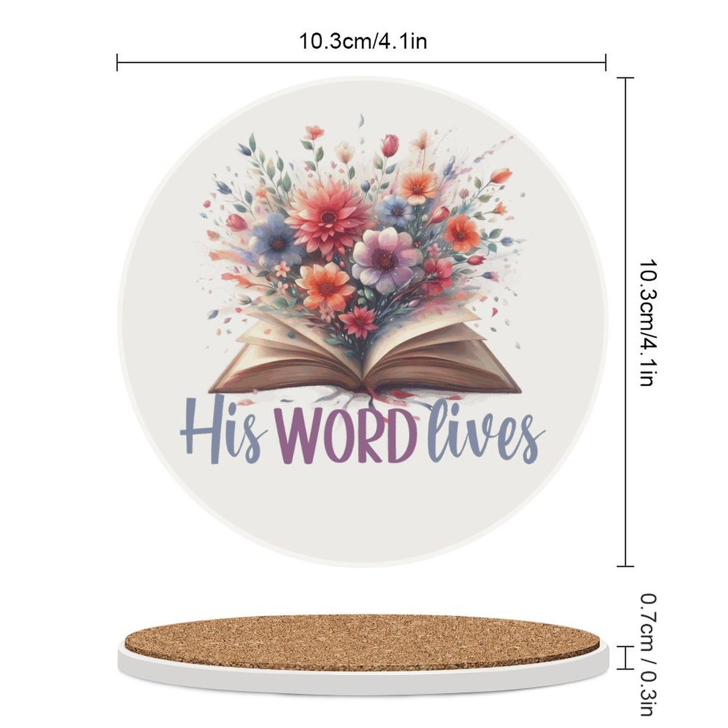 His Word Lives Round Ceramic Coaster - ClaimedbyGodDesigns