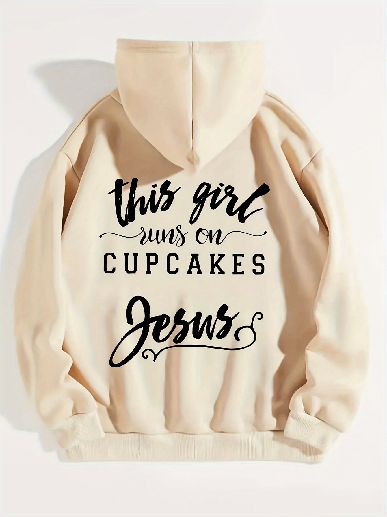 This Girl Runs On Cupcakes Jesus Funny Women's Christian Pullover Hooded Sweatshirt claimedbygoddesigns