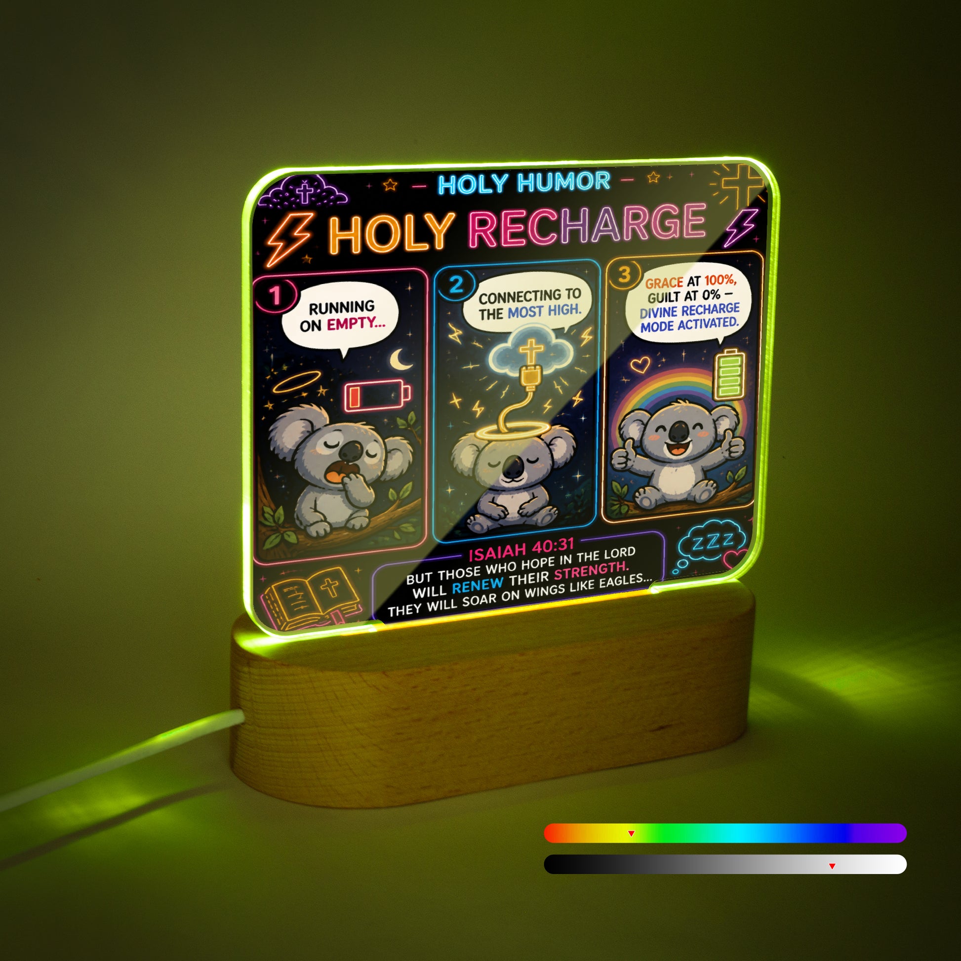 Holy Recharge Christian Square Acrylic Nigh Light - Luminous Base - ClaimedbyGodDesigns