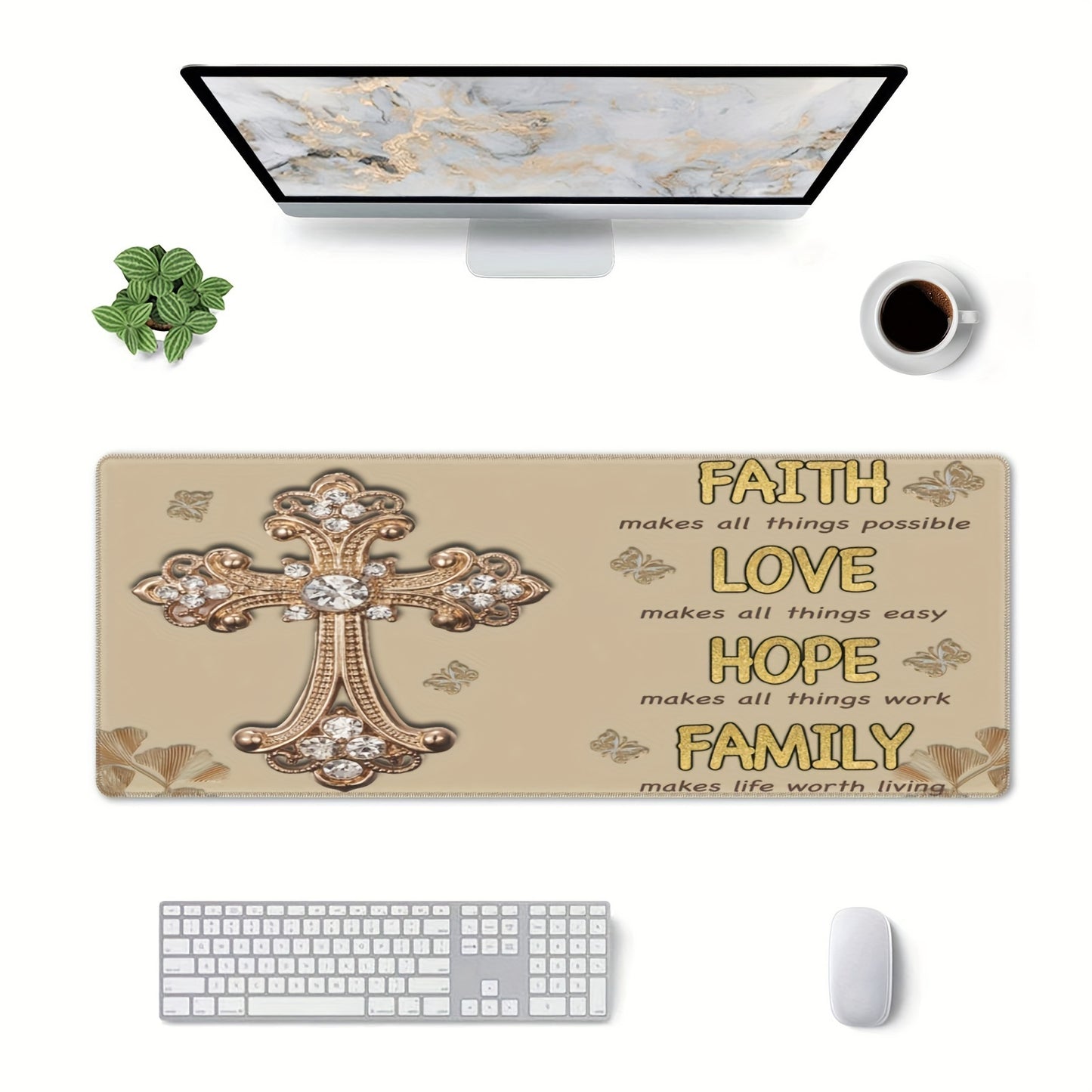 1pc Faith Love Hope Family Christian Computer Keyboard Mouse Pad 11.8x31.5in claimedbygoddesigns