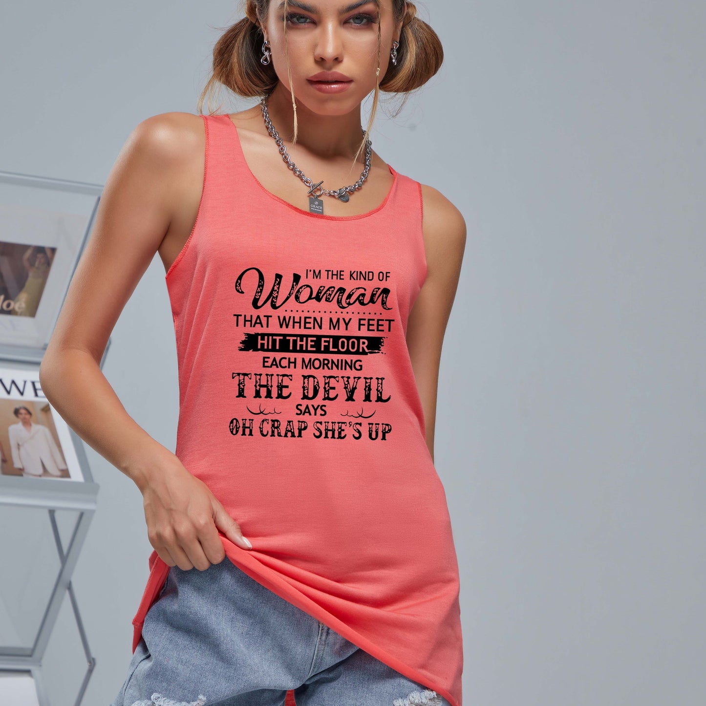 The Devil Says Oh Crap She's Up Women's Christian Tank Top claimedbygoddesigns