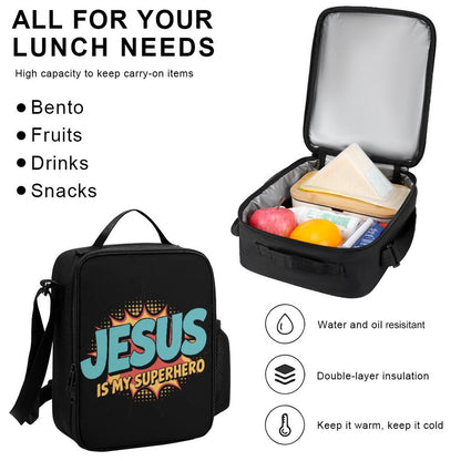 He Is My Superhero Christian Backpack Set of 3 Bags (Shoulder Bag Lunch Bag & Pencil Pouch)