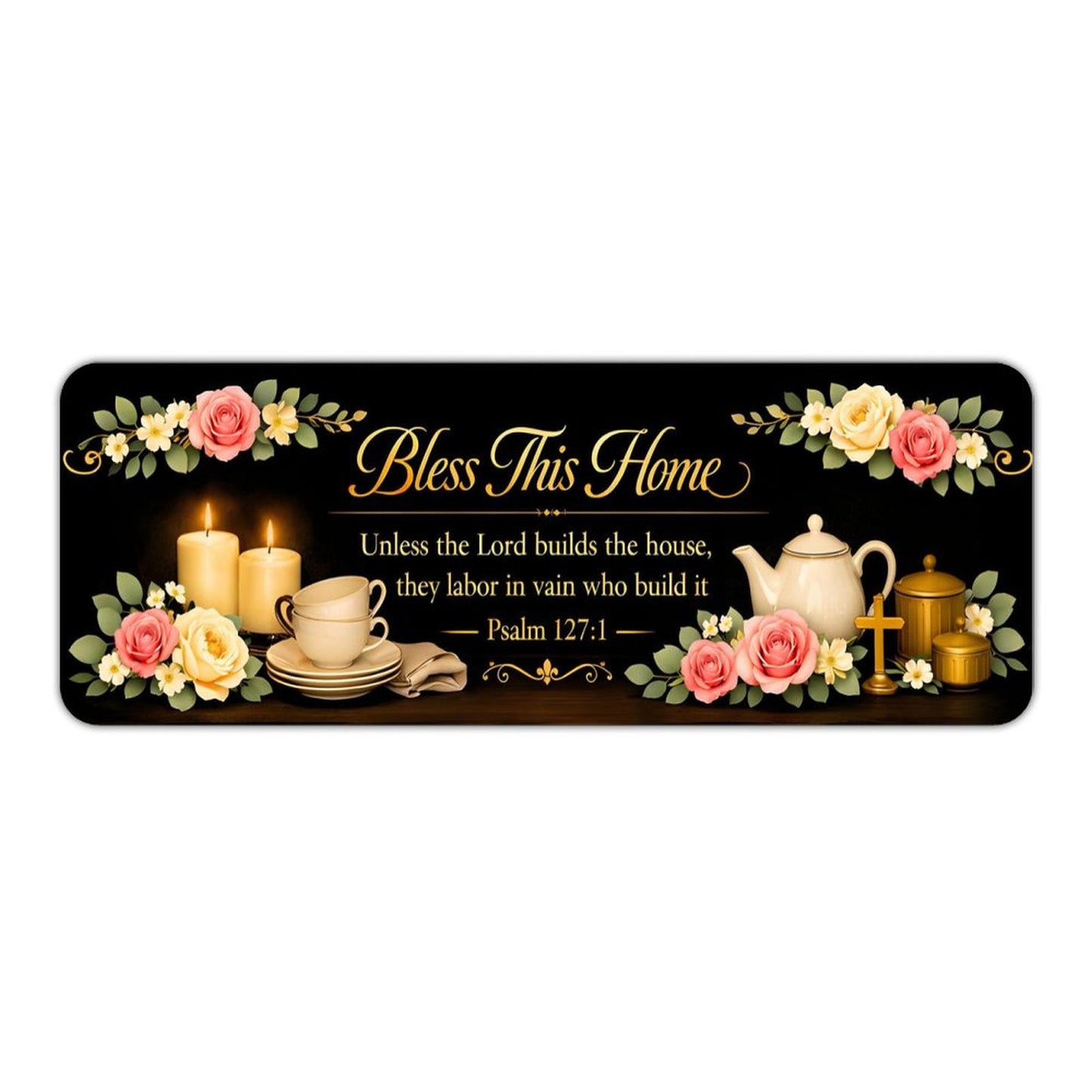 Bless This Home Floral Christian Kitchen Mat