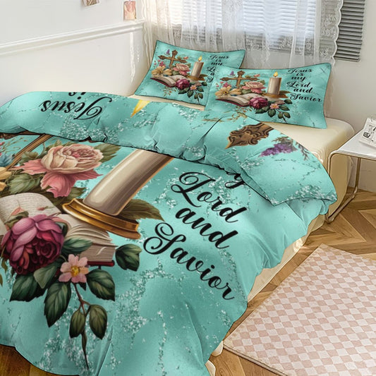 Jesus Is My Lord And Savior 3-Piece Christian Comforter Bedding Set- (Dual-sided Printing)