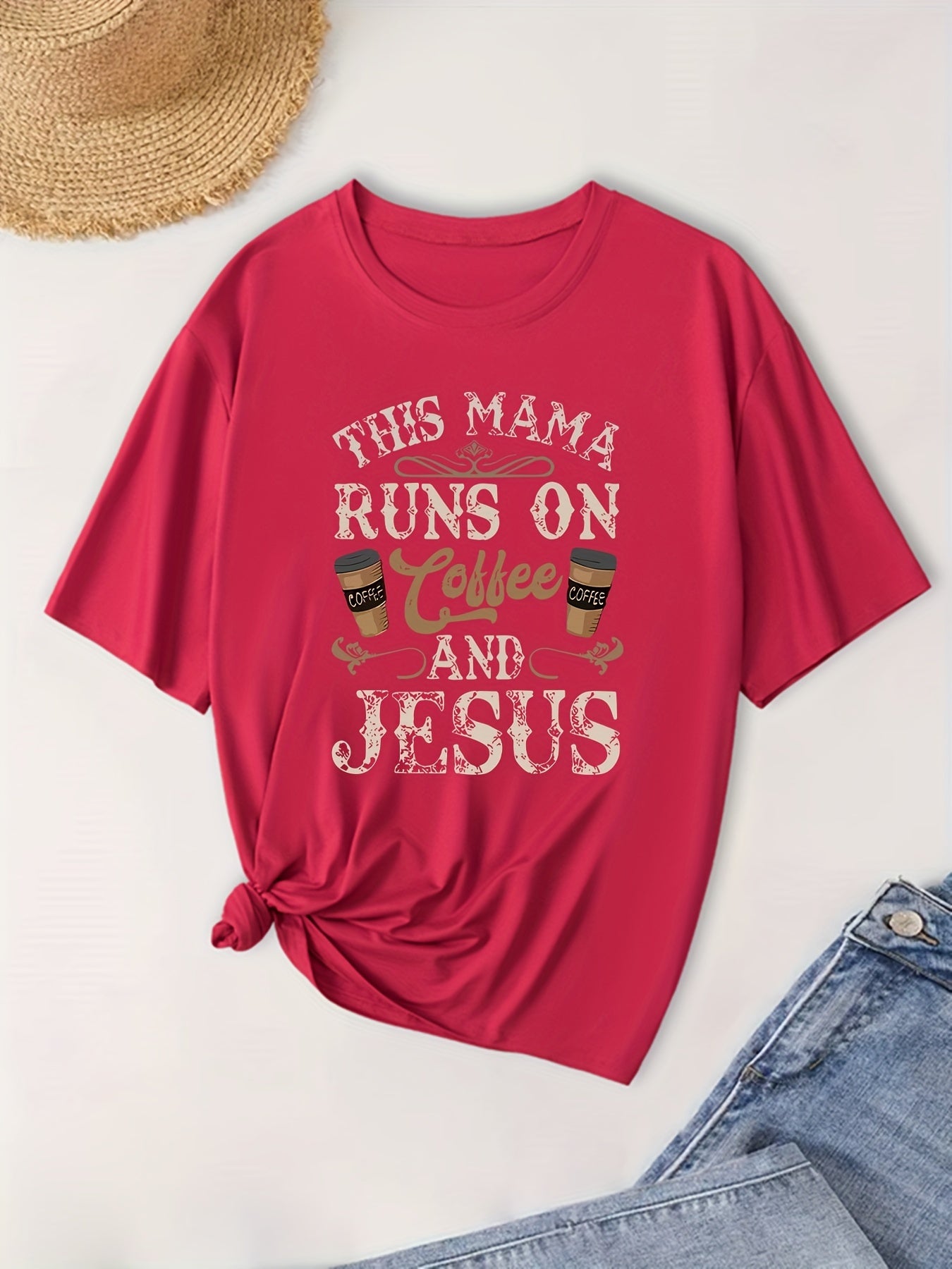 This Mama Runs On coffee And Jesus Plus Size Women's Christian T-shirt claimedbygoddesigns