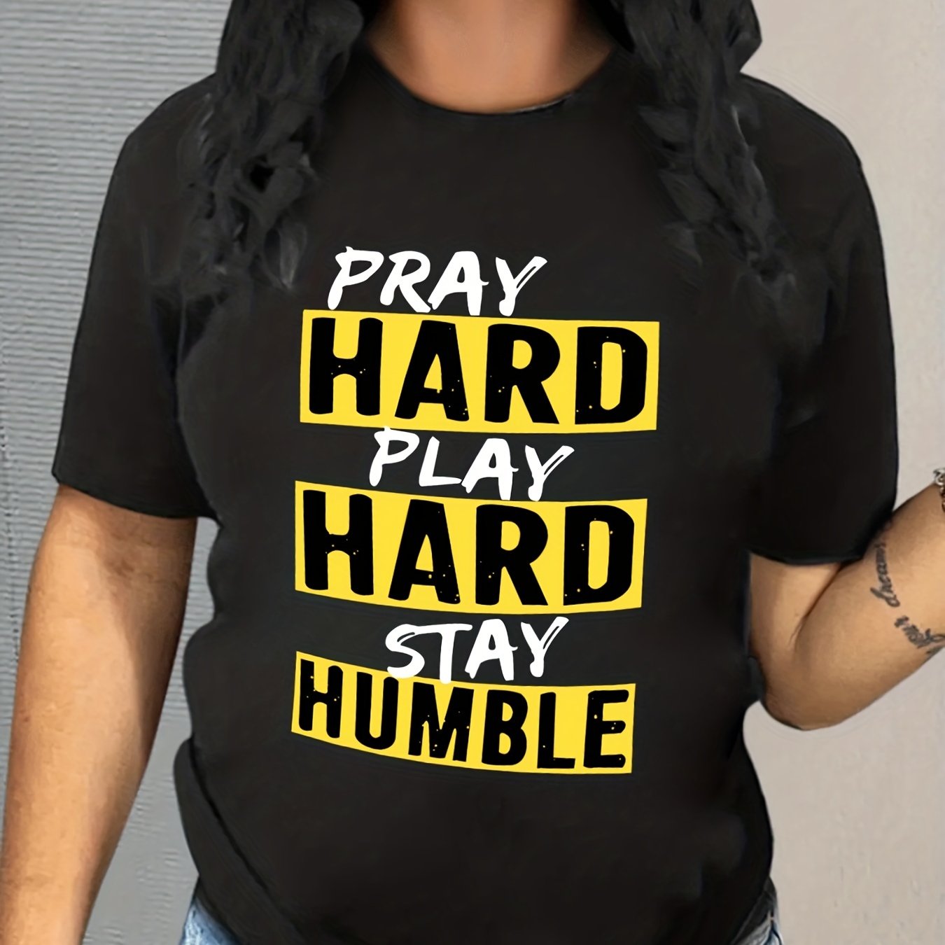 Pray Hard Play Hard Stay Humble Women's Christian T-shirt claimedbygoddesigns