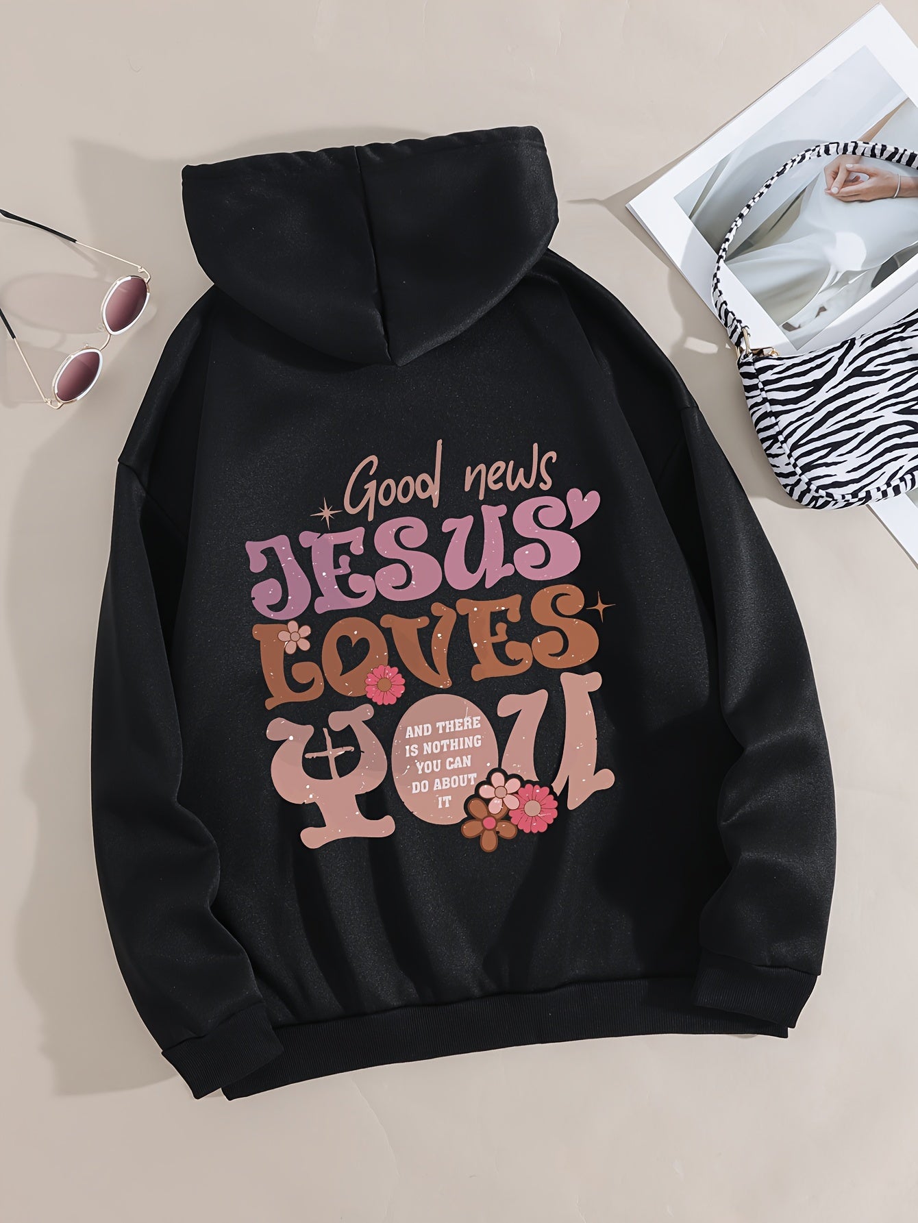 Good News Jesus Loves You Plus Size Women's Christian Pullover Hooded Sweatshirt claimedbygoddesigns