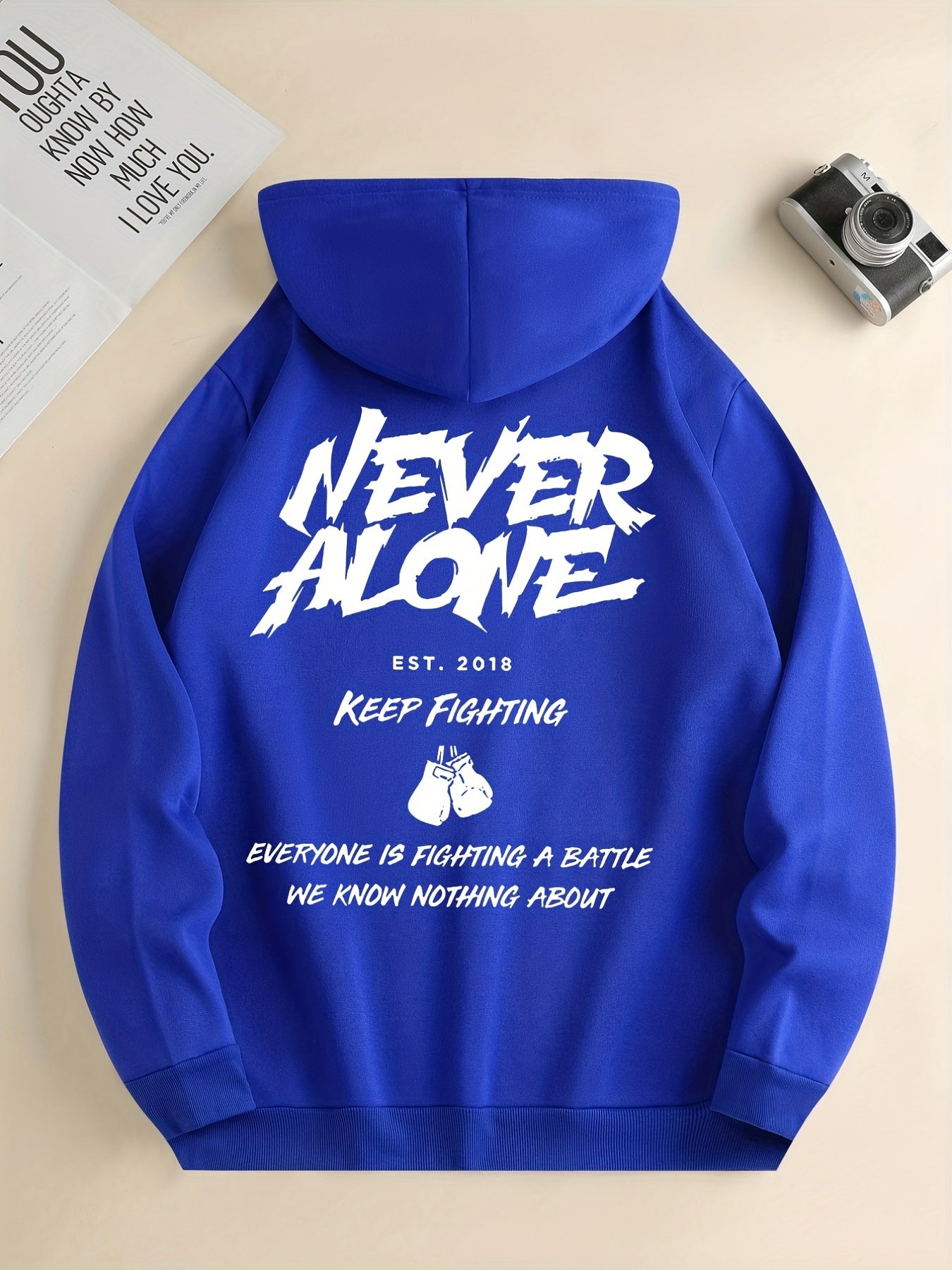 Never Alone Keep Fighting Everyone Is Fighting A Battle Men's Christian Pullover Hooded Sweatshirt claimedbygoddesigns