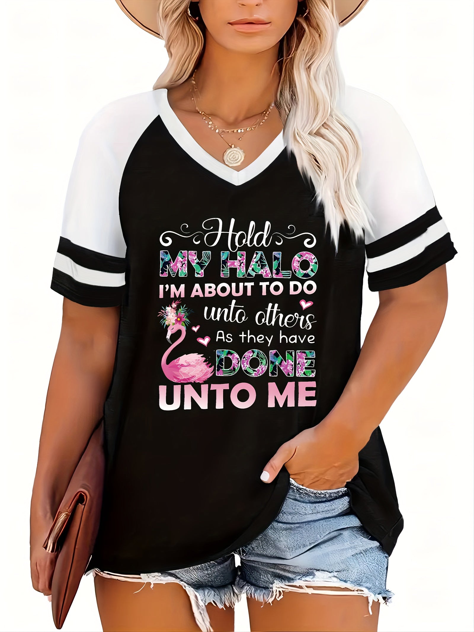 Hold My Halo I'm About To Do Unto Others As They Have Done Unto Me Funny Plus Size Women's Christian T-shirt claimedbygoddesigns