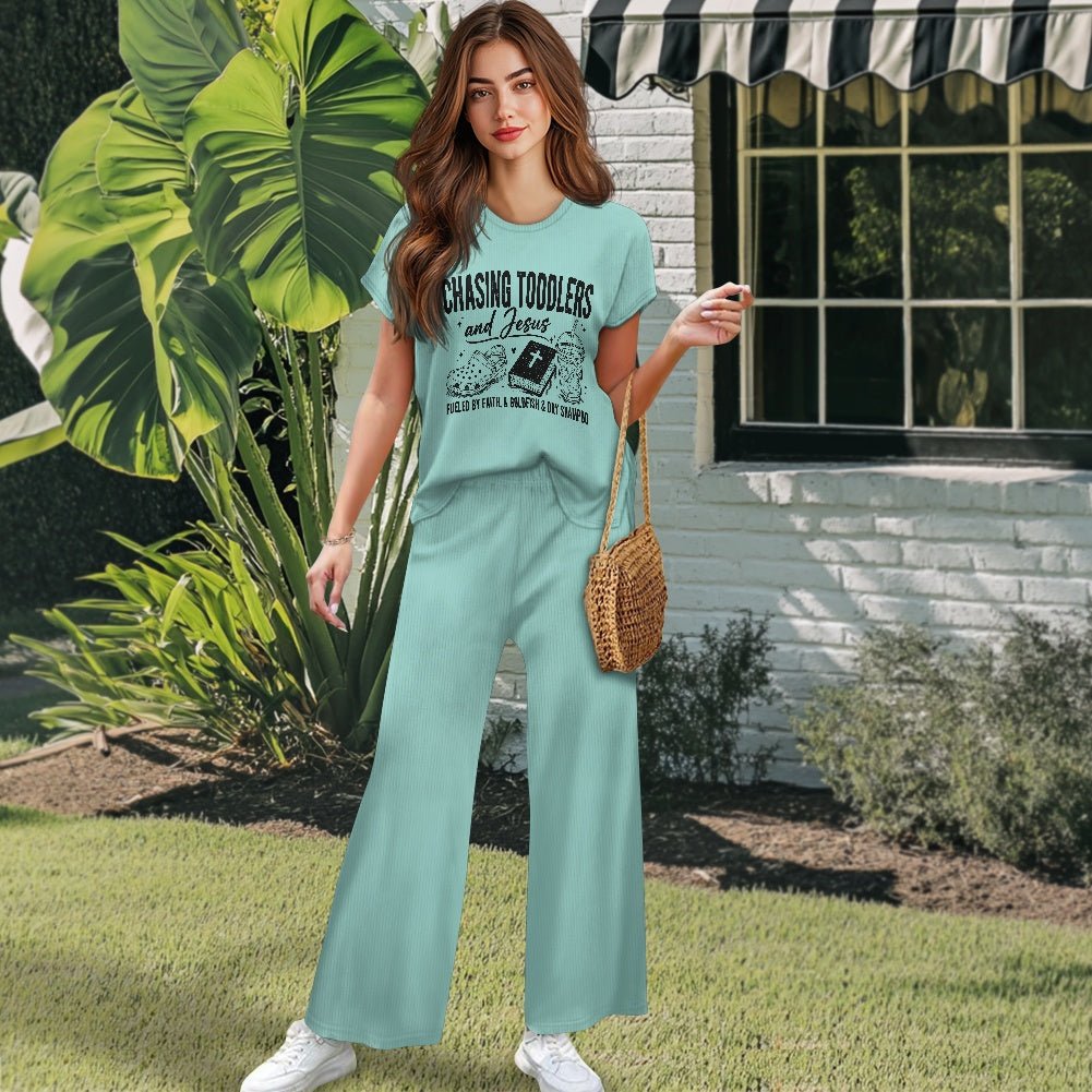 Feuled By Faith Chasing Toddlers And Him Women’s Christian Pajama Set - ClaimedbyGodDesigns