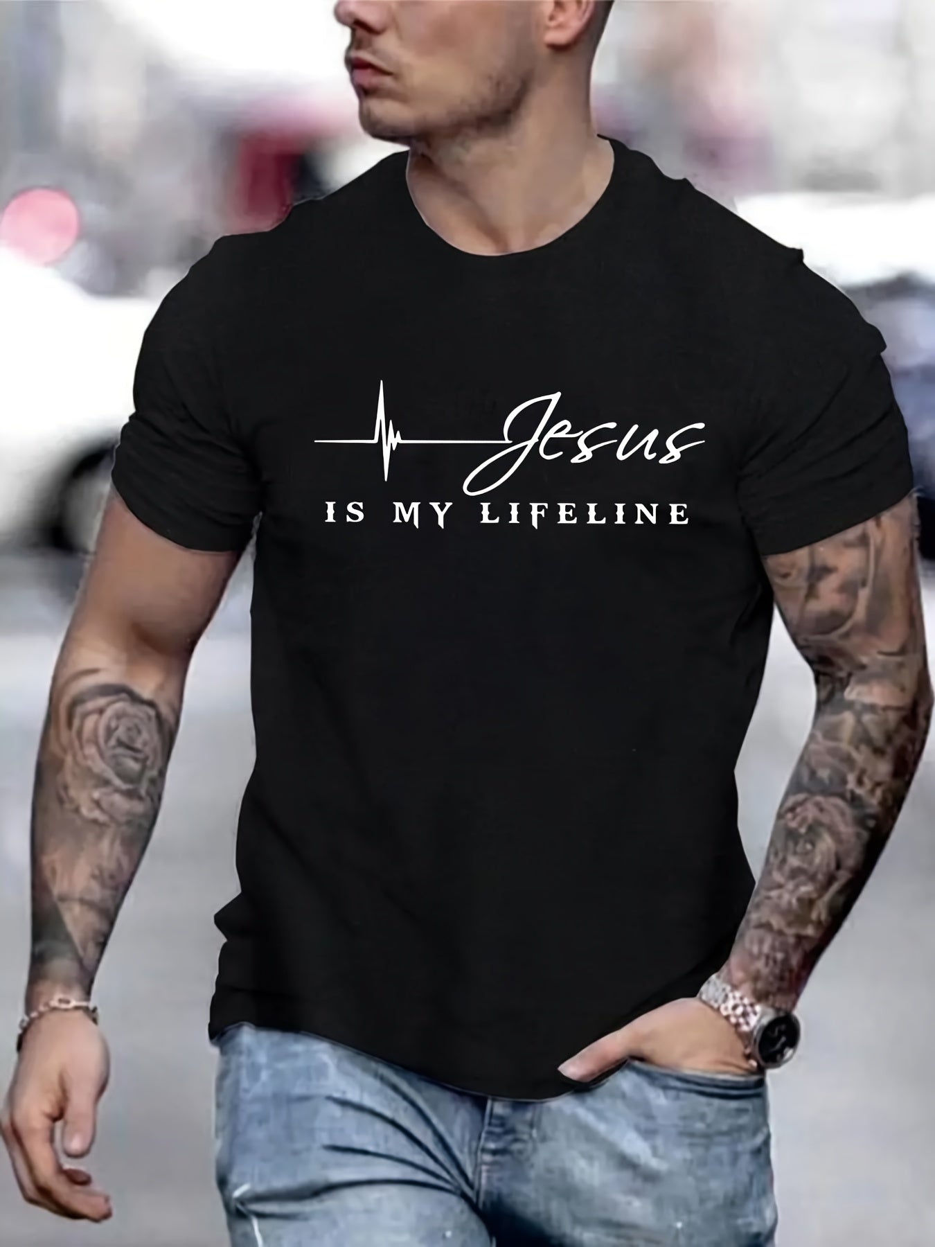 Jesus Is My Lifeline Men's Christian T-shirt claimedbygoddesigns