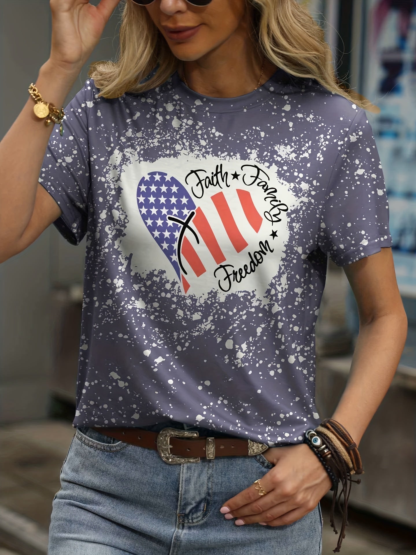 Faith Family Freedom Patriotic American Flag Women's Christian T-shirt claimedbygoddesigns