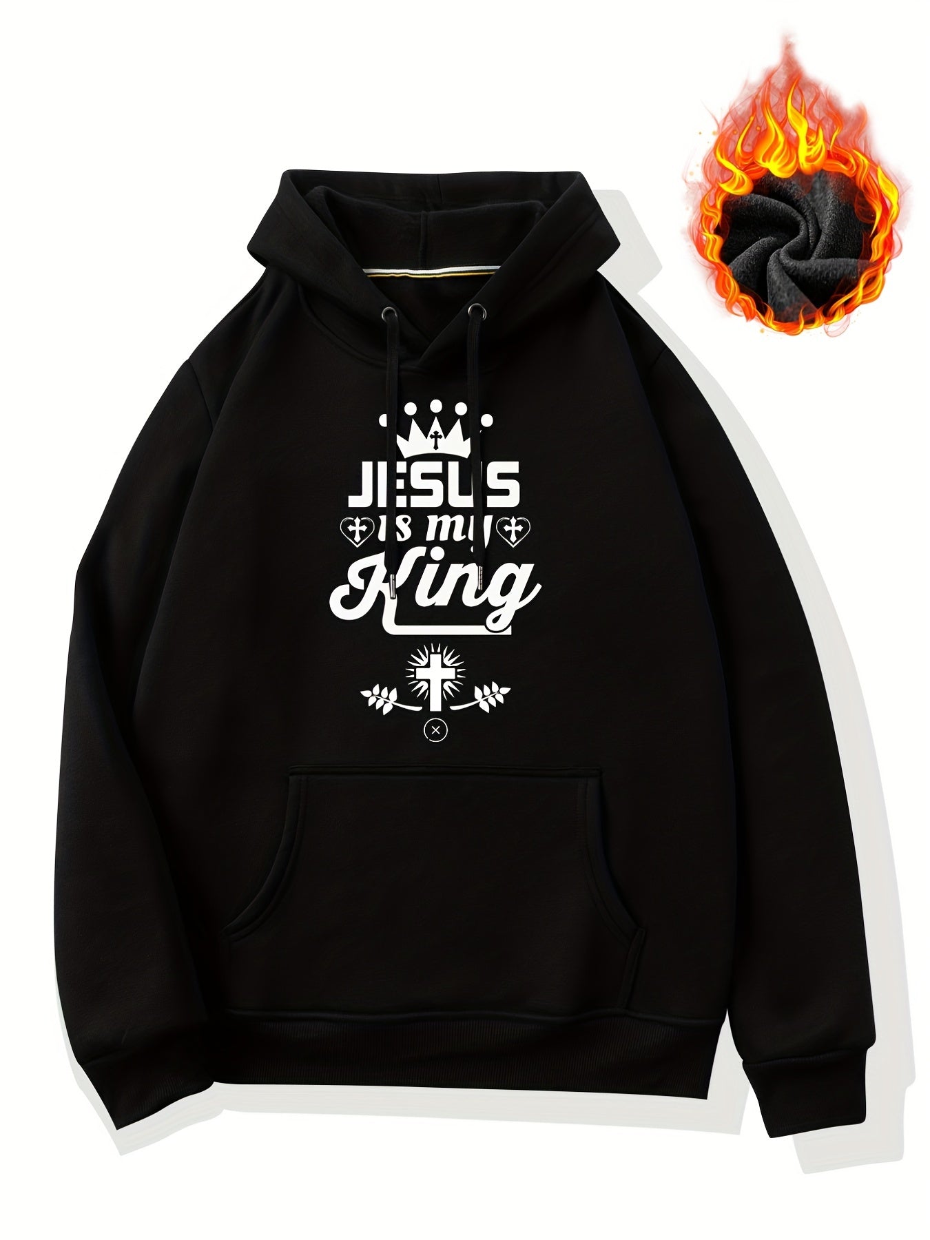 JESUS IS MY KING Men's Christian Pullover Hooded Sweatshirt claimedbygoddesigns