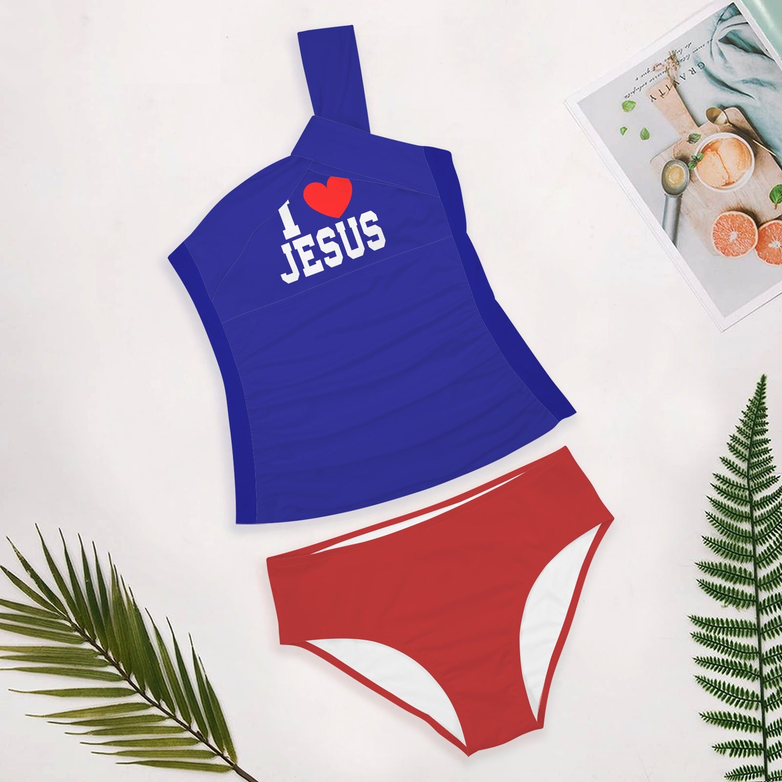 I Love Jesus Christian Women's One Shoulder Tankini Set