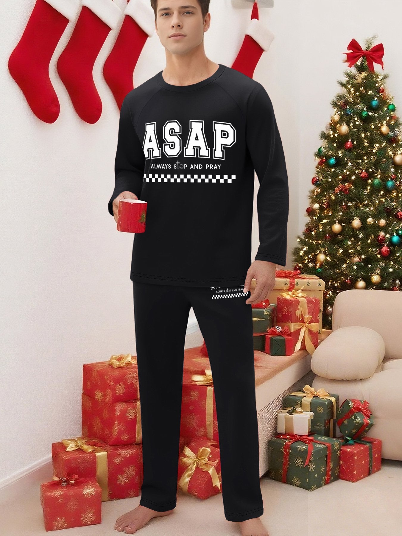 Always Stop And Pray Adult Unisex Christian Plaid Pajamas