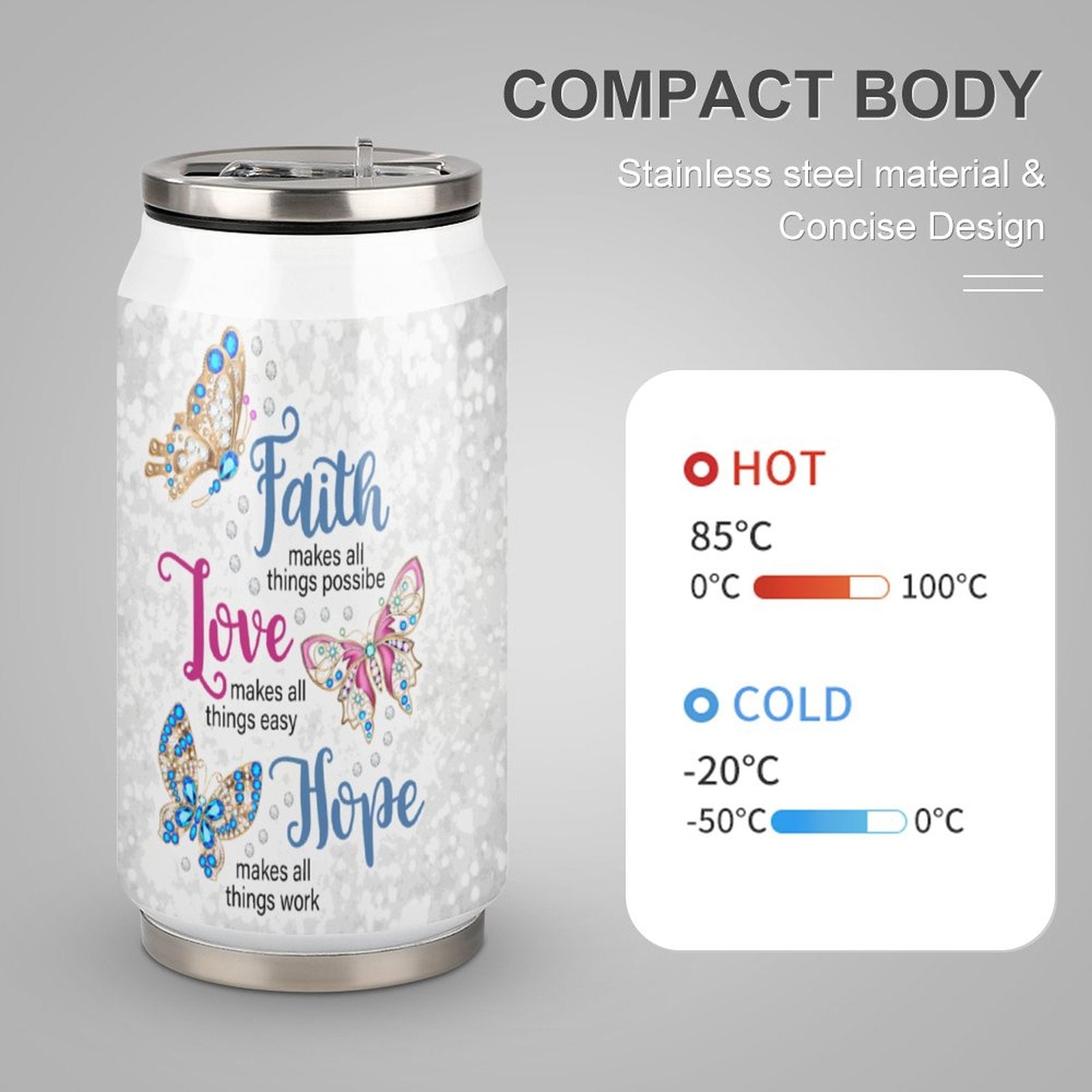 Faith Love Hope Unique Christian Stainless Steel Tumbler with Straw SALE-Personal Design